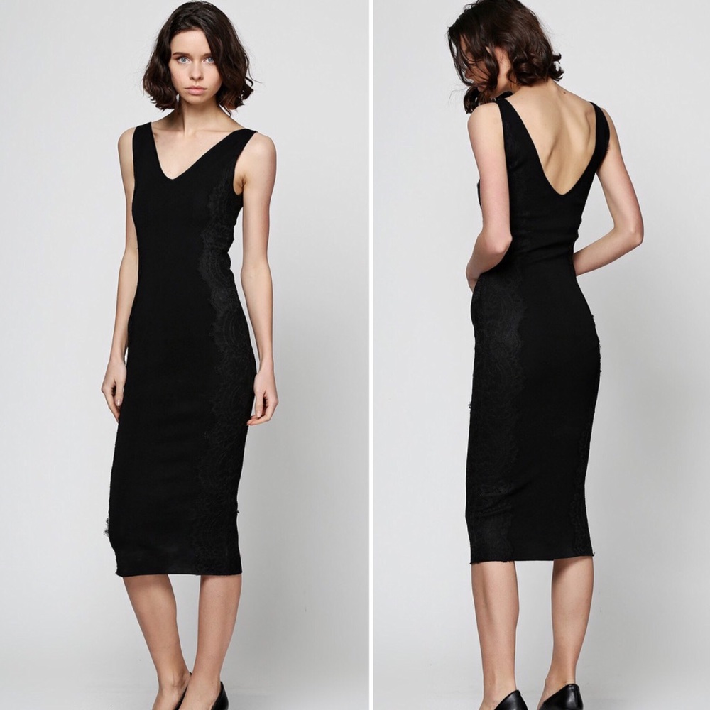 Black Midi Length Tank Dress with Lace Appliqués